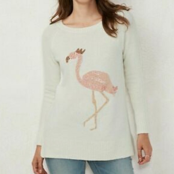 LC Lauren Conrad Sweaters - Lauren Conrad Sequin Flamingo Tunic Sweater Sz M